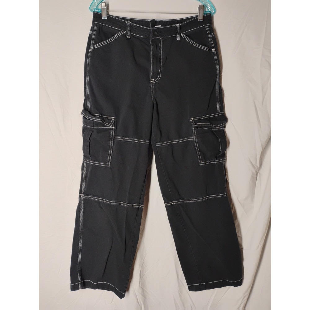 Divided H&M Jeans Womens Sz 8 31x28 Black Denim Wide Leg High‎ Rise Cargo Skater